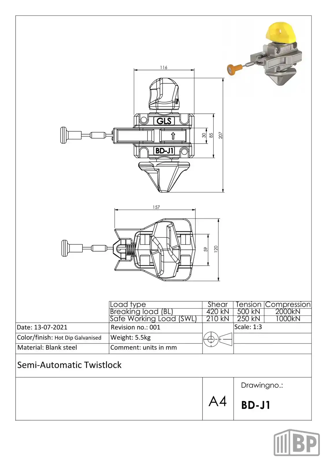 BD-J1 Semi-Automatic twistlock