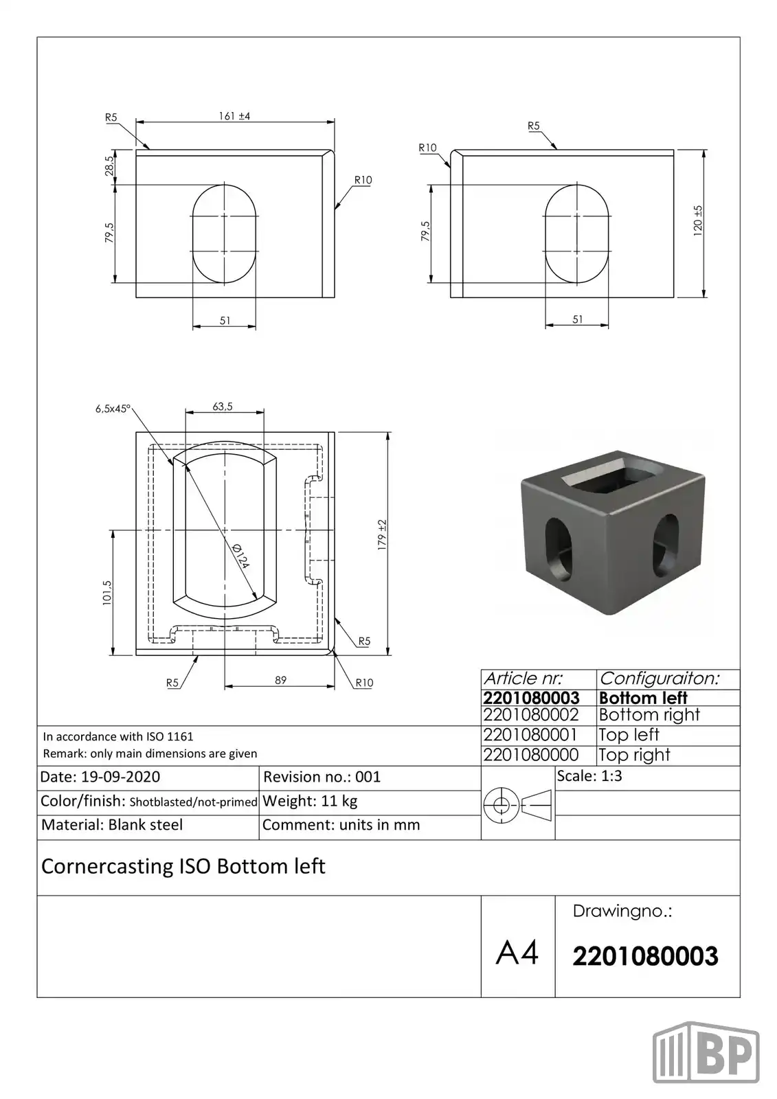 Cornercasting Standard ISO Blank Steel Bottom left