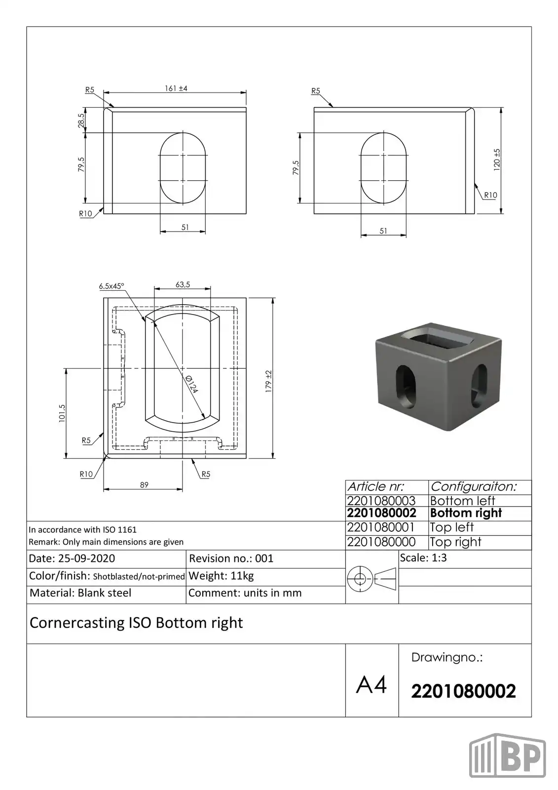 Cornercasting Standard ISO Blank Steel Bottom right