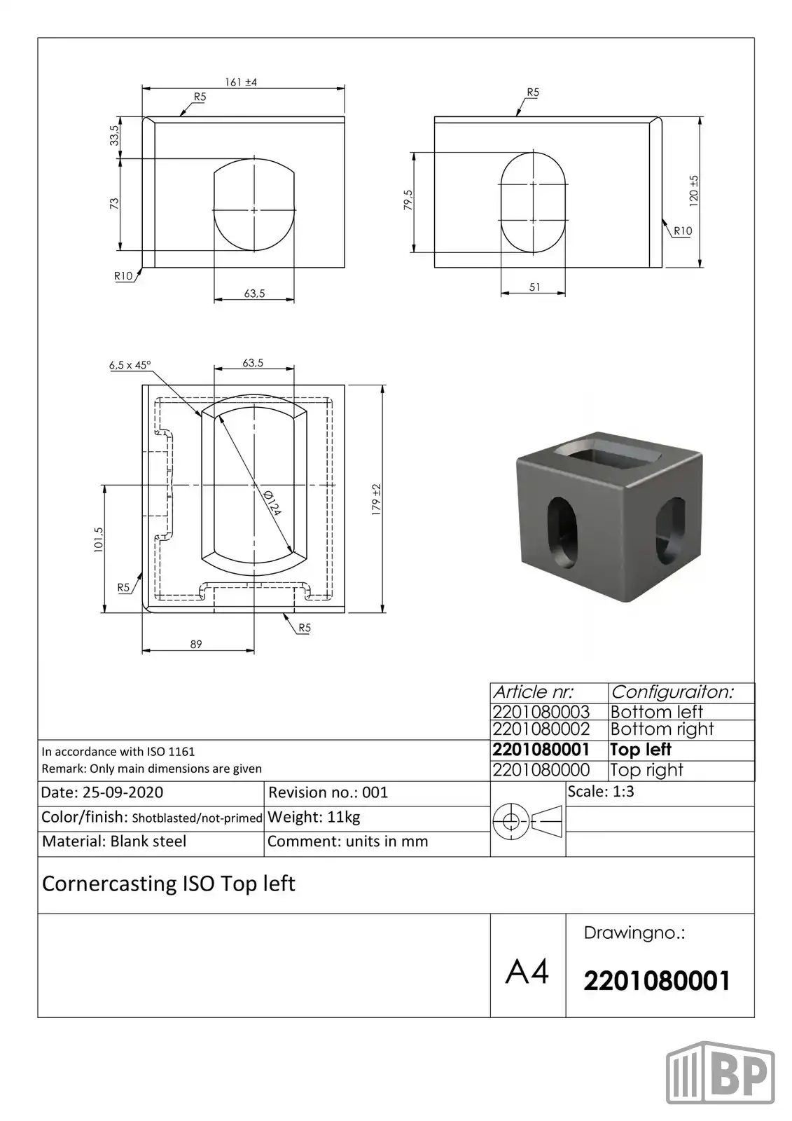 Cornercasting Standard ISO Blank Steel Top left