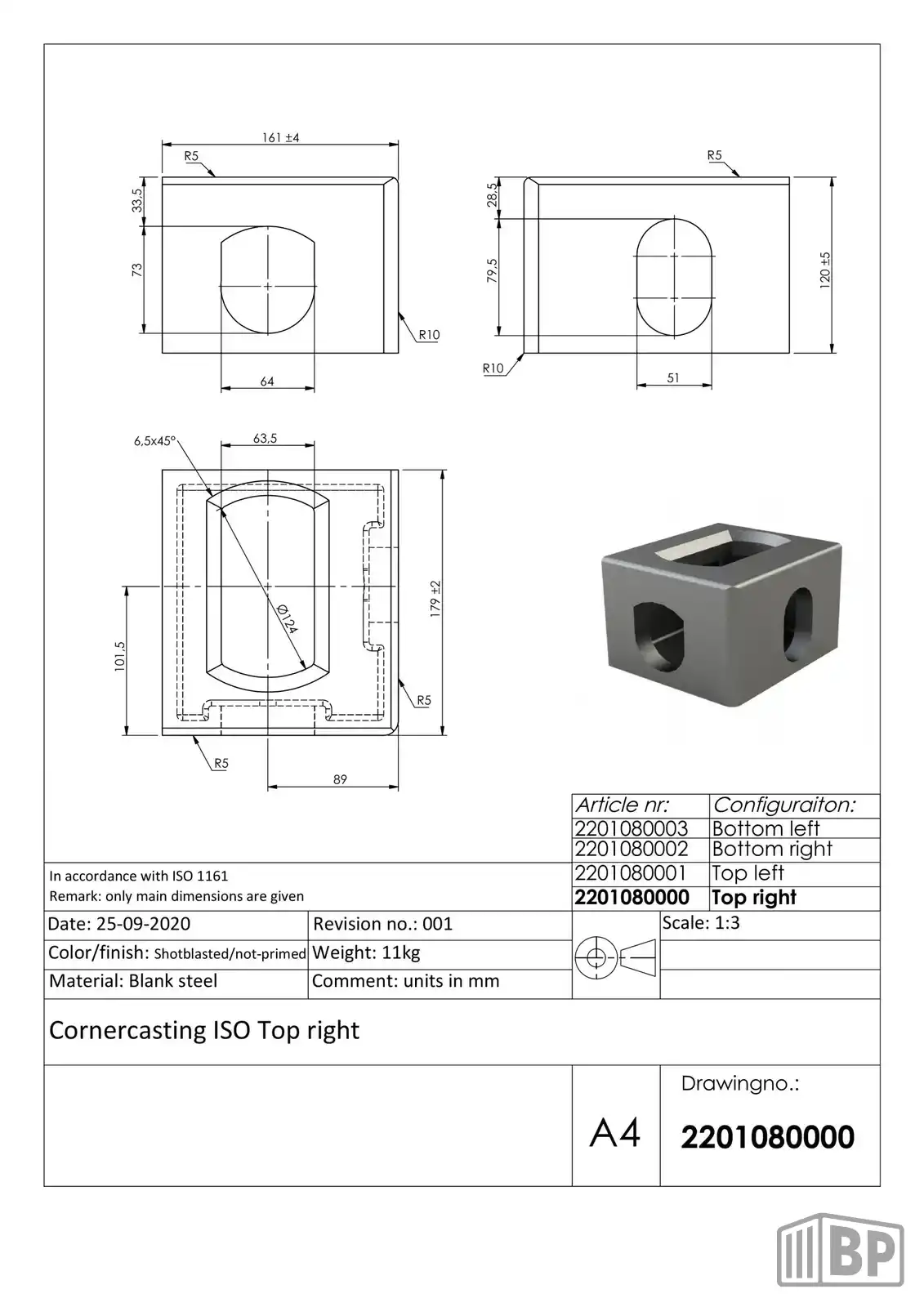 Cornercasting Standard ISO Blank Steel Top right